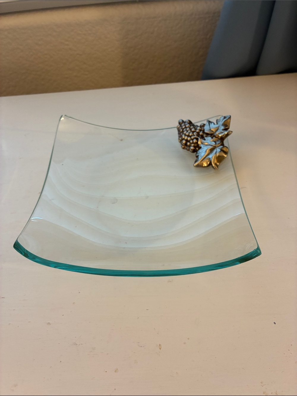 Clear Beveled Glass Square Decorative Dish with Pewter Accent